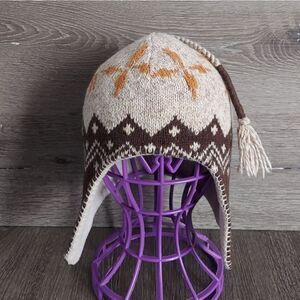 Wool Blend Deer Winter Earflap Hat- Fleece Lined  Men's One Size